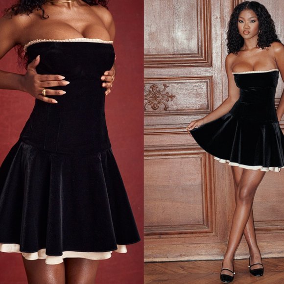 HOUSE OF CB 'Marilla' Black Velvet Strapless Dress NWOT - Picture 5 of 12